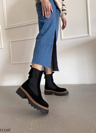 Premium! женские замшевые черные челси демисезонные деми ботинки на байке натуральная замша2 фото