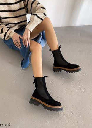 Premium! женские замшевые черные челси демисезонные деми ботинки на байке натуральная замша3 фото