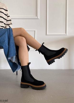 Premium! женские замшевые черные челси демисезонные деми ботинки на байке натуральная замша9 фото