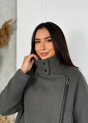 Вовняне коротке пальто косуха4 фото