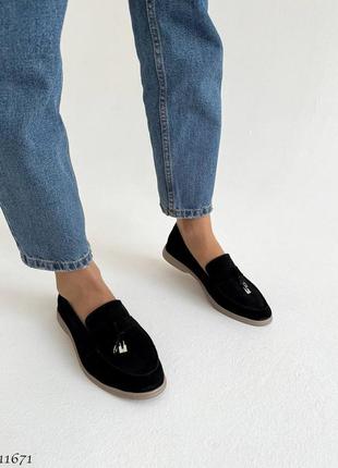 Premium! женские замшевые черные лоферы весенние туфли натуральная замша весна осень7 фото