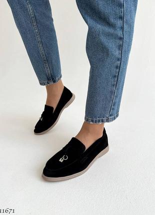 Premium! женские замшевые черные лоферы весенние туфли натуральная замша весна осень8 фото