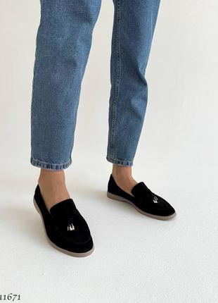 Premium! женские замшевые черные лоферы весенние туфли натуральная замша весна осень9 фото