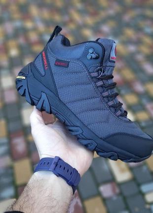 Теплі зимові чоловічі хутряні високі кросівки merrell moc ll  сірі кросівки мерел мак