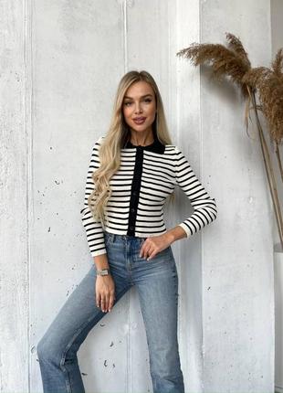Кофта женская черно была в полоску на длинных рукав на пуговицах качественная стильная трендовая повседневная5 фото