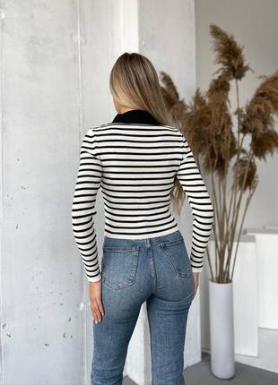 Кофта женская черно была в полоску на длинных рукав на пуговицах качественная стильная трендовая повседневная2 фото