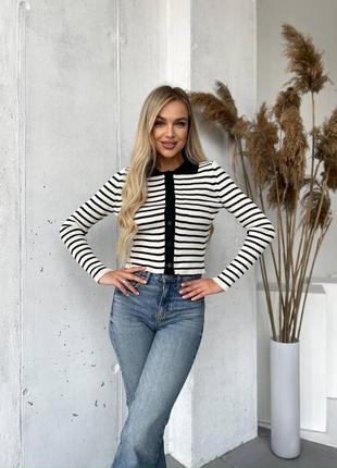 Кофта женская черно была в полоску на длинных рукав на пуговицах качественная стильная трендовая повседневная4 фото