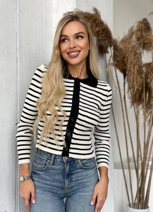 Кофта женская черно была в полоску на длинных рукав на пуговицах качественная стильная трендовая повседневная