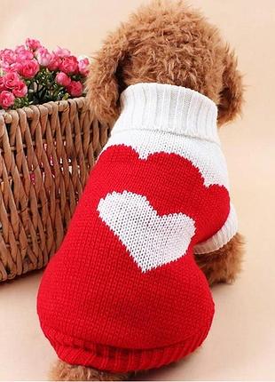 Свитер сердце красный для собак или котов вязаный новый (кофта, гольф, худи)