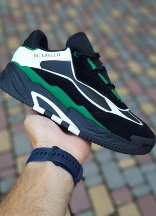 Жіночі літні замшеві кросівки adidas niteball іі чорні з зеленим модні літні кросівки адідас нітбол 2