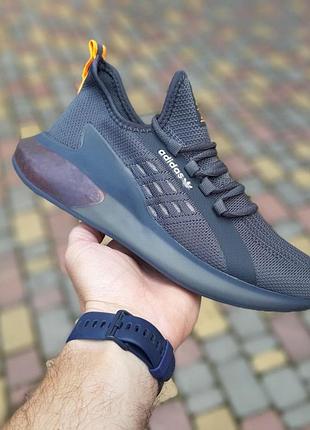 Чоловічі літні кросівки adidas zx boost сірі з помаранчевим  модні кросівки адідас чудової якості