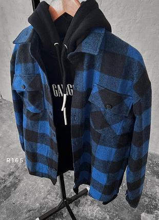 Чоловіча тепла темно синя байкова сорочка в клітинку тепла чоловіча рубашка на хлопця відмінної якості