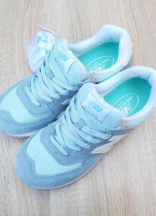 Жіночі літні замшеві кросівки new balance 574 блакитні з бірюзой кросівки нюбеланс 574