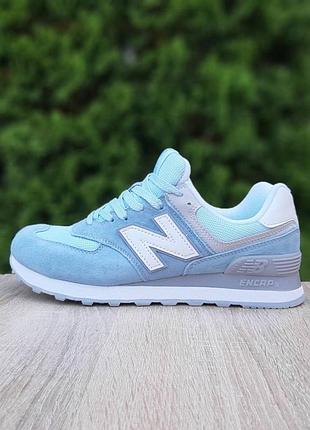 Жіночі літні замшеві кросівки new balance 574 блакитні з бірюзой кросівки нюбеланс 574