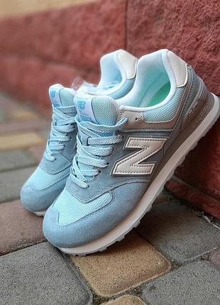 Жіночі літні замшеві кросівки new balance 574 блакитні з бірюзой кросівки нюбеланс 574