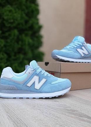 Жіночі літні замшеві кросівки new balance 574 блакитні з бірюзой кросівки нюбеланс 574