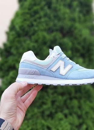 Жіночі літні замшеві кросівки new balance 574 блакитні з бірюзой кросівки нюбеланс 574