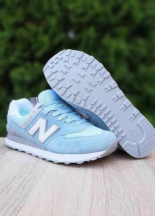 Жіночі літні замшеві кросівки new balance 574 блакитні з бірюзой кросівки нюбеланс 574