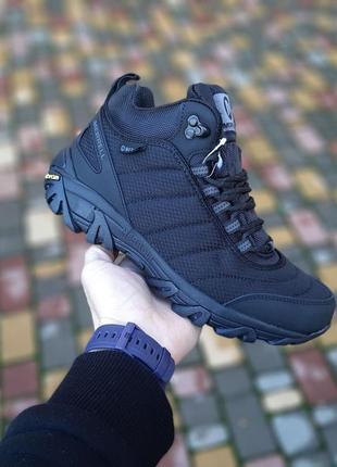 Теплі зимові чоловічі хутряні високі кросівки merrell moc ll  чорні з білим термо кросівки мерел мак