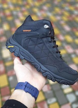 Теплі зимові чоловічі хутряні високі кросівки merrell tracking чорні з помаранчевим кросівки мерел