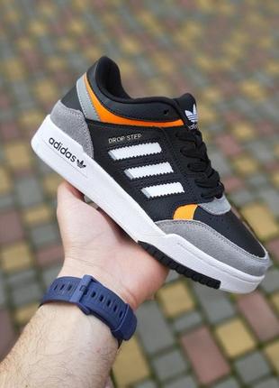 Жіночі літні шкіряні кросівки adidas drop step чорні з помаранчевим модні літні кросівки адідас дроп степ