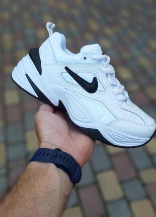 Жіночі шкіряні кросівки nike m2k tekno білі з чорним чорний задник літні кросівки найк техно