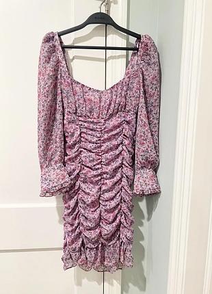 Платье в цветок с драпировкой zara