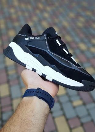 Жіночі літні замшеві кросівки original adidas niteball іі чорні з білим модні літні кросівки адідас нітбол 2