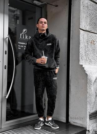Чоловічий чорний теплий fomo костюм худі та штани модний чоловічий спортивний костюм тринитка відмінної якості