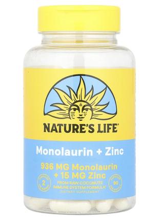 Natures life, монолаурин і цинк, 90 капсул вегетаріанських