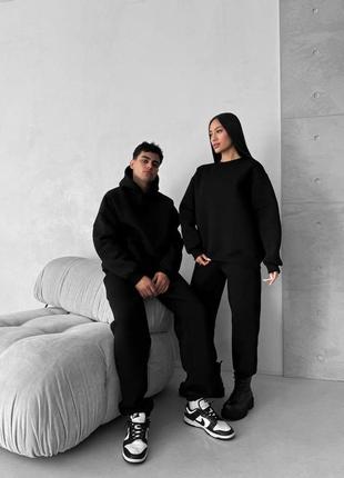 Парные спортивные костюмы женский и мужской двойка свитшот и джоггеры  annver черный