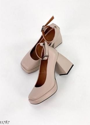 Sale premium! женские кожаные бежевые туфли на каблуке весенние натуральная кожа весна осень4 фото