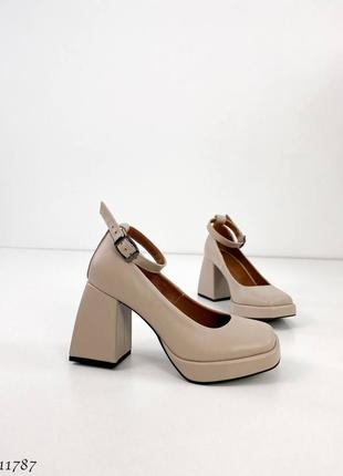 Sale premium! женские кожаные бежевые туфли на каблуке весенние натуральная кожа весна осень10 фото