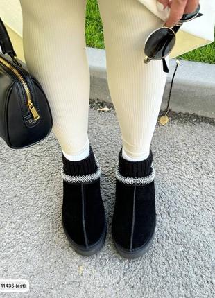 Короткие замшевые угги с носком, трендовые угоди с вышивкой 39р - 25 см код 11435