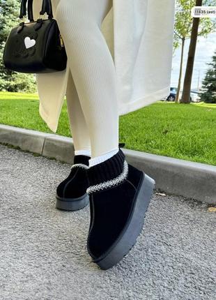 Короткие замшевые угги с носком, трендовые угоди с вышивкой 39р - 25 см код 11435