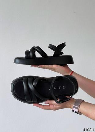 Босоножки женские кожаные черные сандалии8 фото