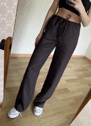Льняні коричневі брюки2 фото