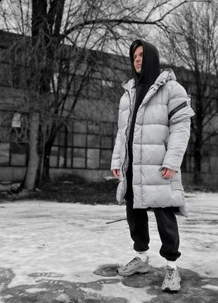 Чоловіча сіра тепла довга зимова плащівка якісна плащівка для хлопця