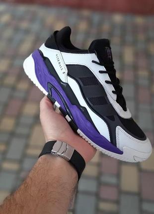 Чоловічі осінні кросівки adidas niteball ii білі з чорним та фіолетом модні кросівки адідас чудової якості