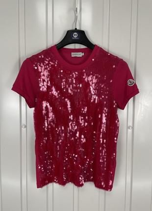 Vintage футболка moncler в блестку italy тишка polo принт бісер патч top майка блузка шведка shirt