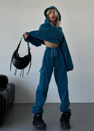Спортивний костюм жіночий теплий толстовка oversize + джогери карго