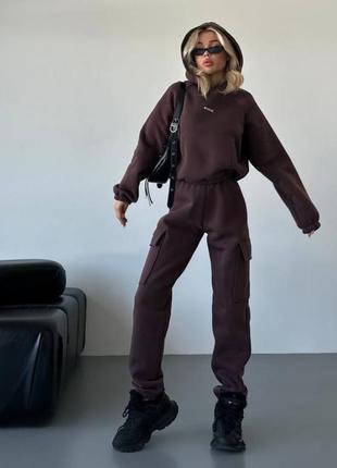 Спортивний костюм жіночий теплий толстовка oversize + джогери карго