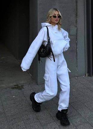 Спортивний костюм жіночий теплий толстовка oversize + джогери карго