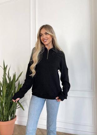 Трендовый вязаный свитер под горло на молнии кофта