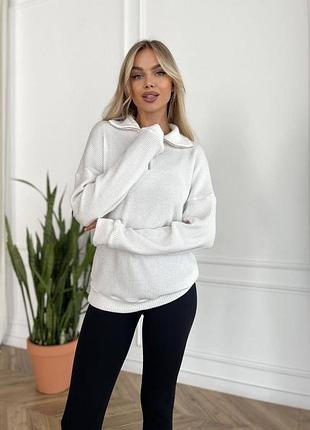 Трендовый вязаный свитер под горло на молнии кофта