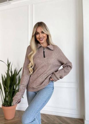Трендовый вязаный свитер под горло на молнии кофта