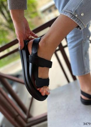 Босоножки женские кожаные черные сандалии на липучках8 фото