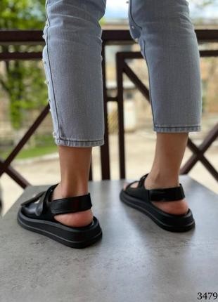 Босоножки женские кожаные черные сандалии на липучках4 фото