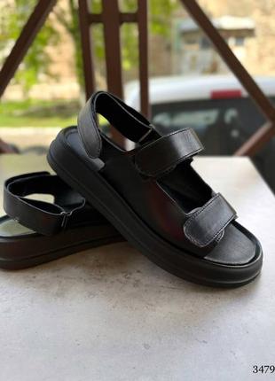 Босоножки женские кожаные черные сандалии на липучках3 фото