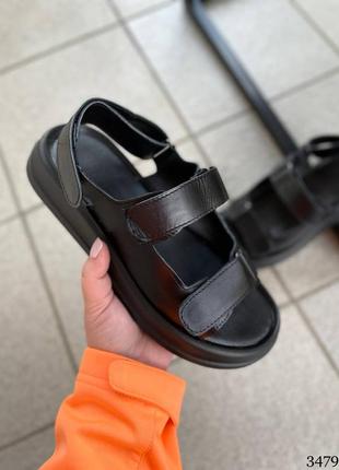 Босоножки женские кожаные черные сандалии на липучках5 фото